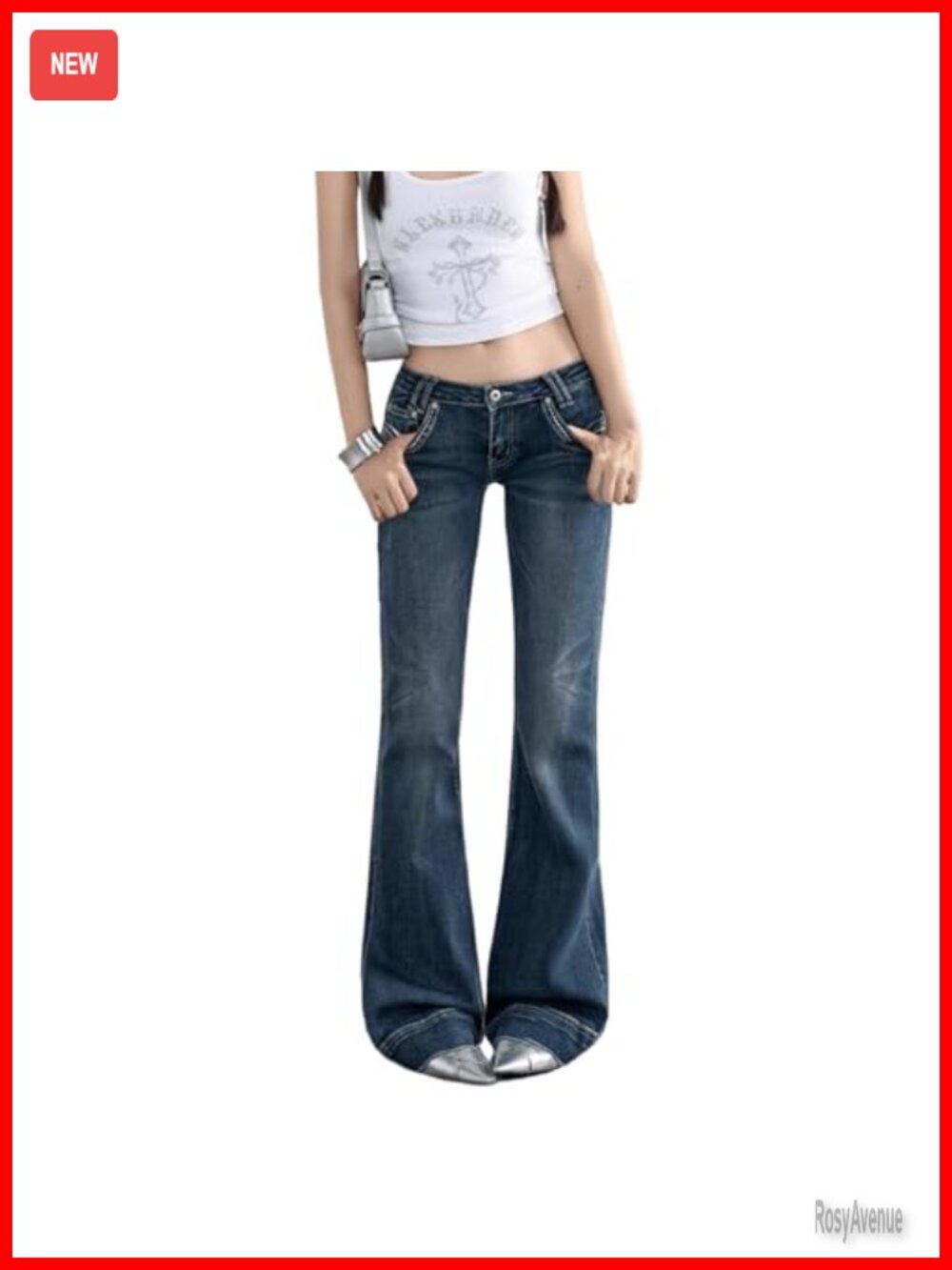 Women's Low Rise Flare Jeans Stretch Denim Bootcut Baggy Pants